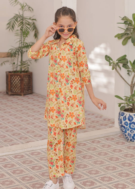 Pastel Cream 2pcs Printed Style Suit-KST 047