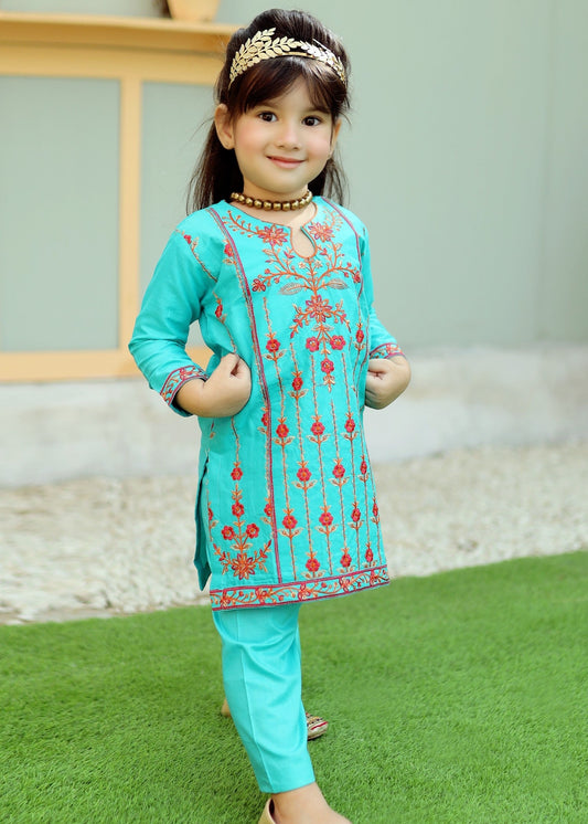 Electric Blue Embroidered 2Pcs Suit KST 079