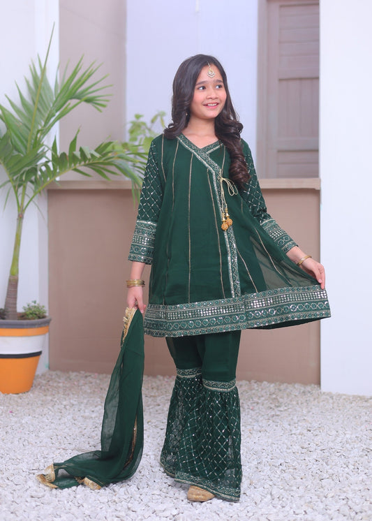 Emerald Green Angrakha Gharara-KG 006