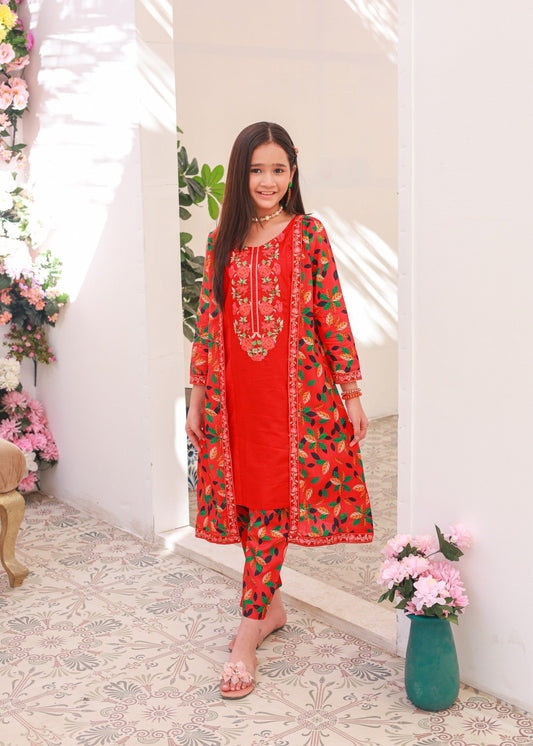 Red Coat Style 2pcs Embroidered Suit-KST 013