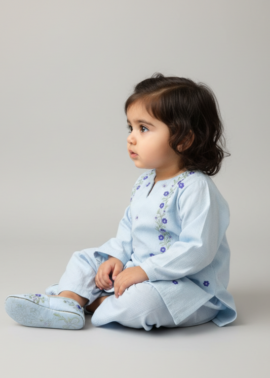 Cloud Blue 2pcs Embroidered Set KST 101