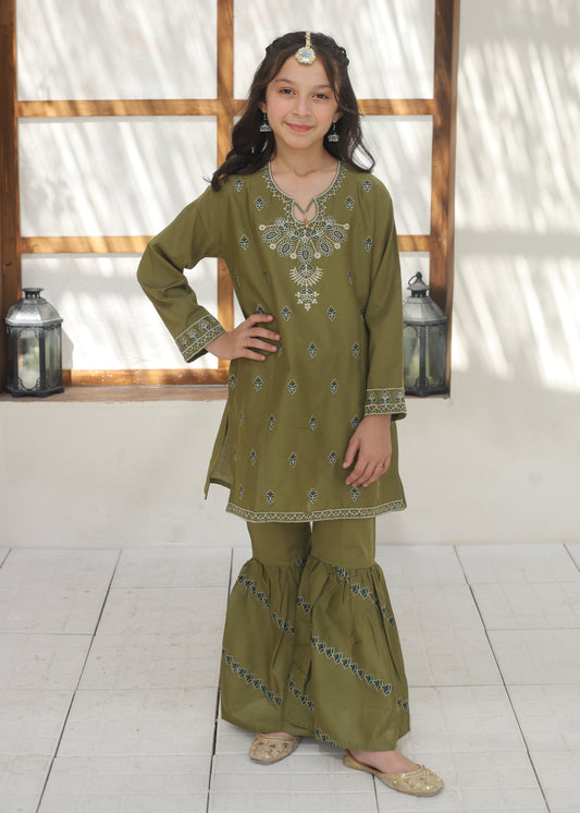 Olive Green Gharara Suit KST 146