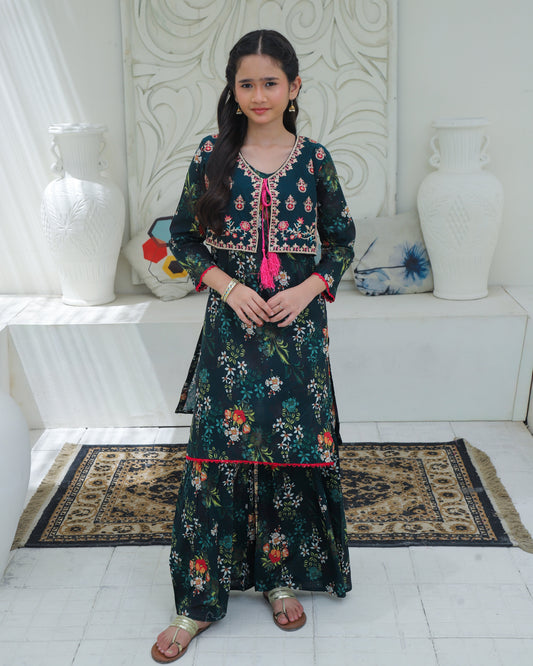 Bottle Green 2Pcs Koti Style With Gharara KST 199