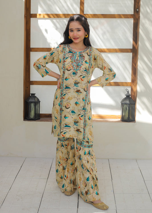 Beige Embroidered Gharara KST 148