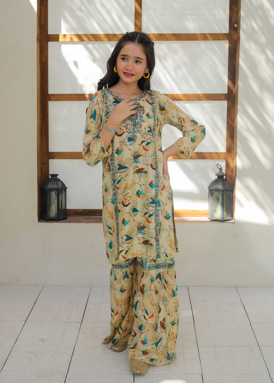 Beige Embroidered Gharara KST 148