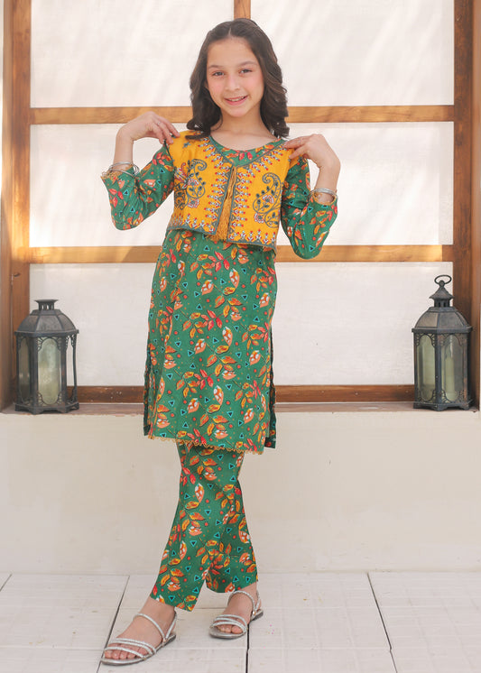 Green & Yellow Koti Style 2Pcs Suit KST 138