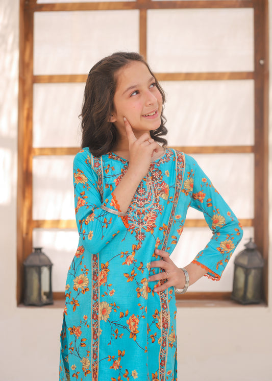 Turquoise Blue Embroidered Gharara KST 149