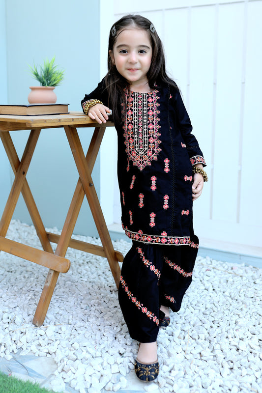 Black Olive Embroidered Gharara KST 072