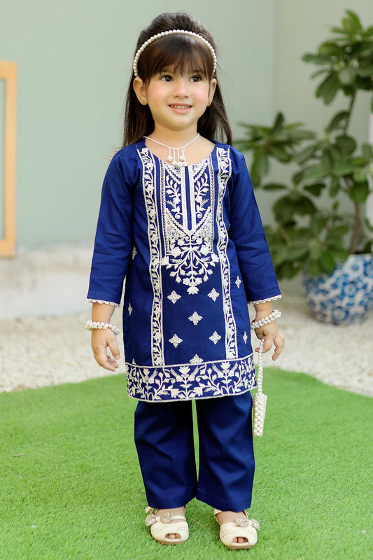 Dark Blue Embroidered 2Pcs Suit KST 078