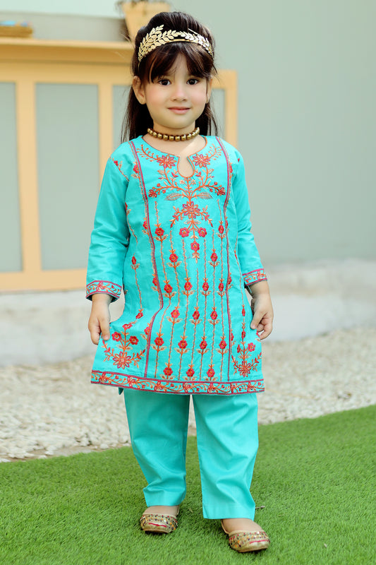 Electric Blue Embroidered 2Pcs Suit KST 079