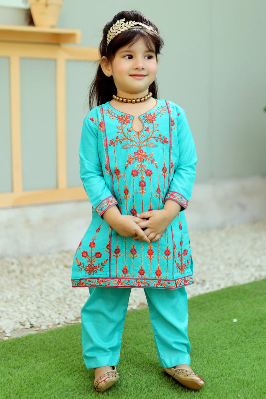 Electric Blue Embroidered 2Pcs Suit KST 079