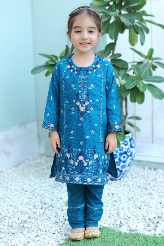 Dodger Blue Embroidered Gharara KST 085