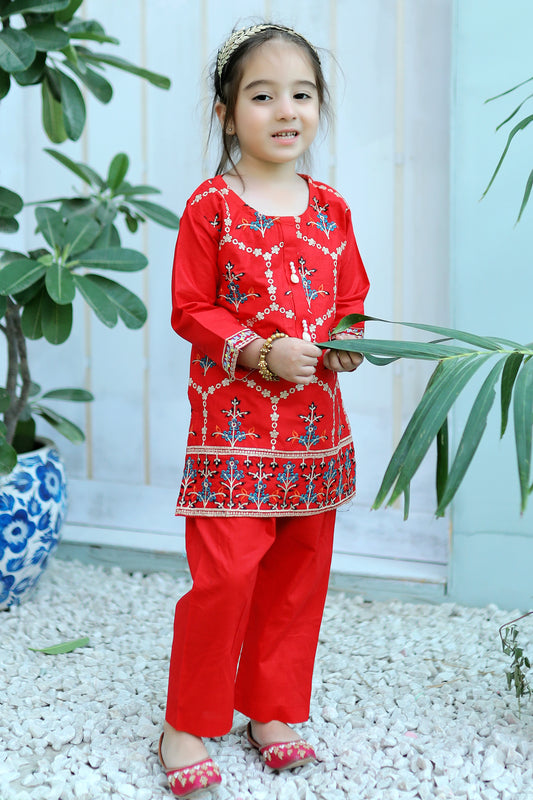 Tomato Red Embroidered 2Pcs Suit KST 083