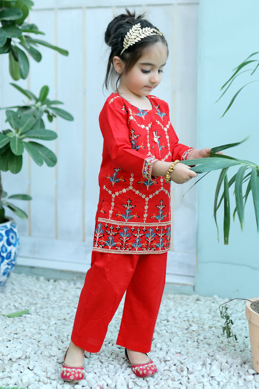 Tomato Red Embroidered 2Pcs Suit KST 083