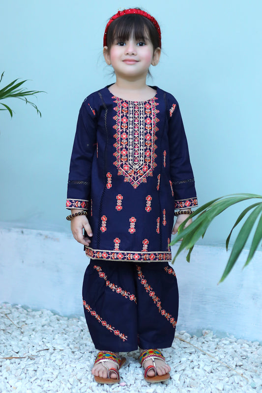 Navy Blue Embroidered Gharara KST 084