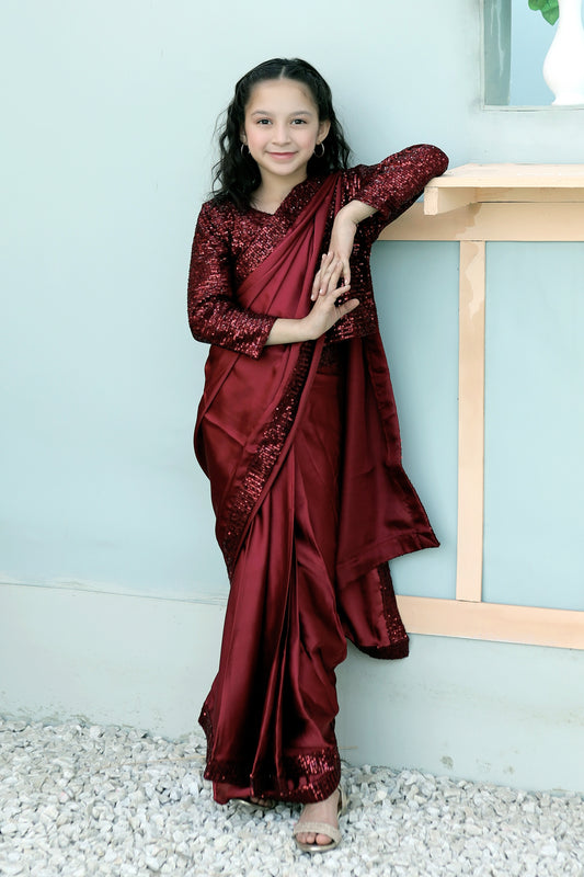Maroon Sequence Saree SK 003