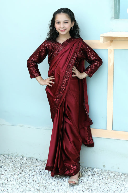 Maroon Sequence Saree SK 003