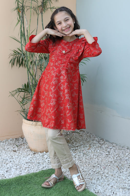 Imperial Red Short Frock KST 094