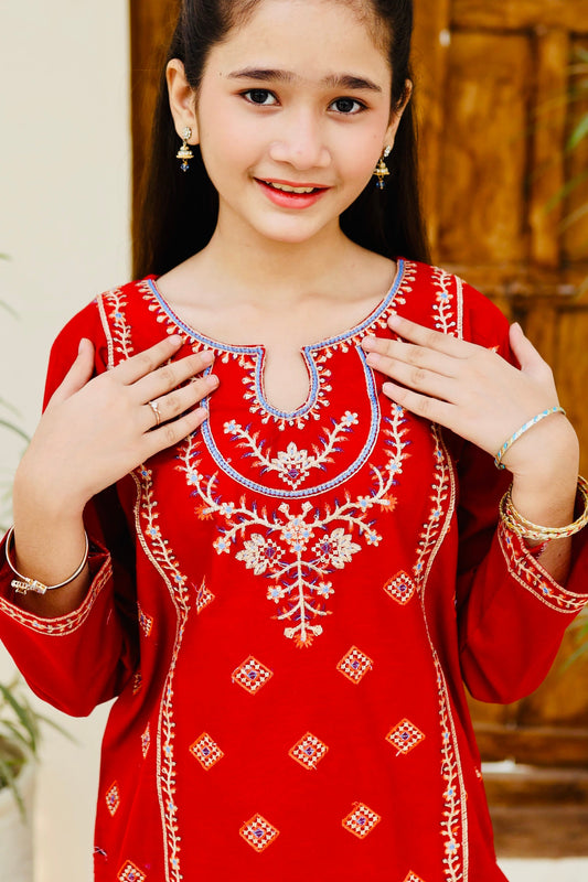 Imperial Red Embroidered Gharara KST 113