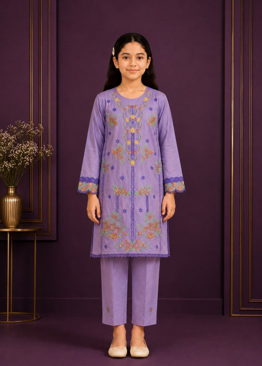 Purple Embroidered 2Pcs Kurta Set KST 214