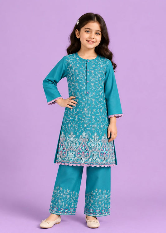 Sky Blue Embroidered 2Pcs Kurta Set KST 217