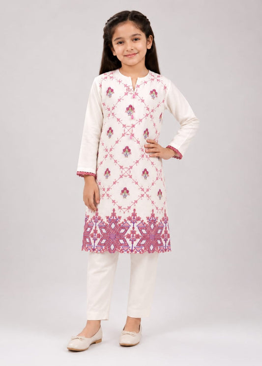 White Embroidered 2Pcs Kurta Set KST 212