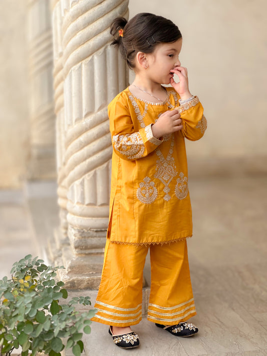 Yellow Embroidered 2Pcs Suit KST 111
