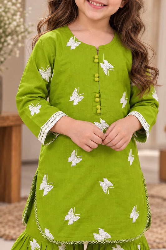 Lime Green Embroidered Gharara KST 224