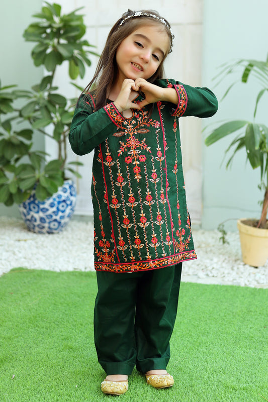 Dark Green Embroidered 2Pcs Suit KST 080