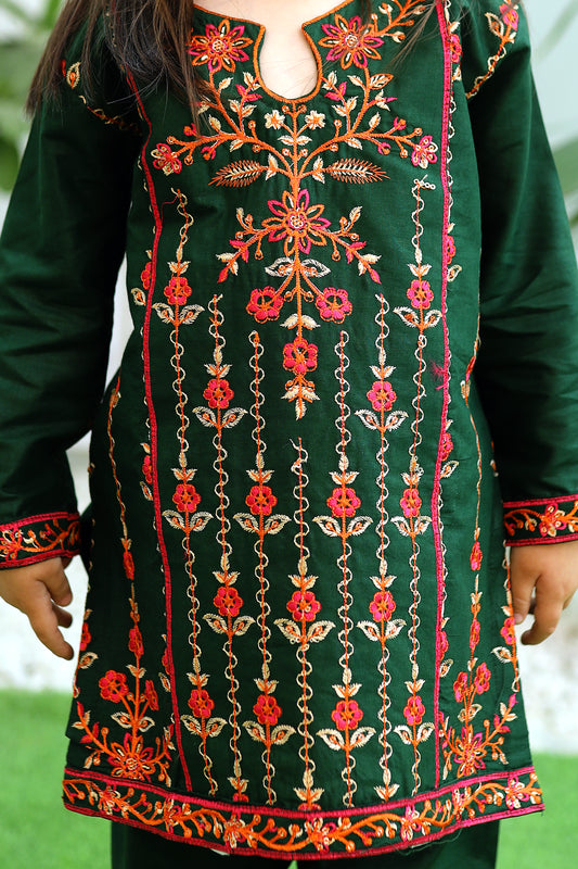Dark Green Embroidered 2Pcs Suit KST 080
