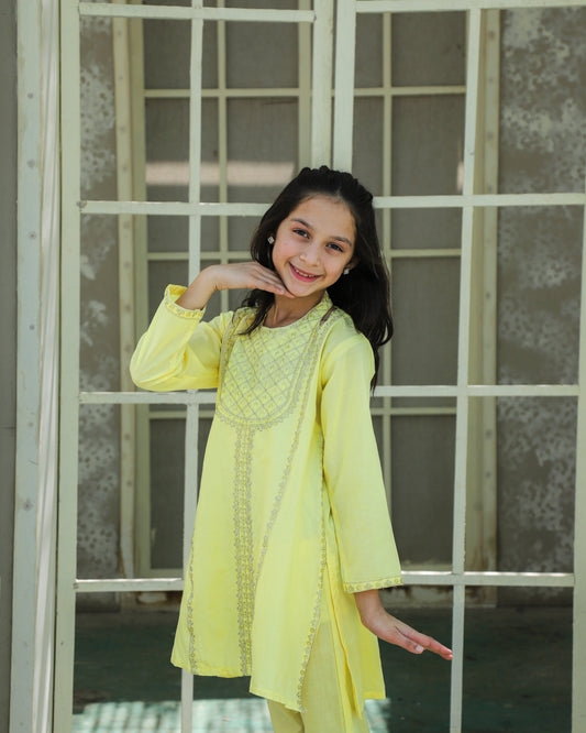 Pale Yellow Kurta Set KST 187
