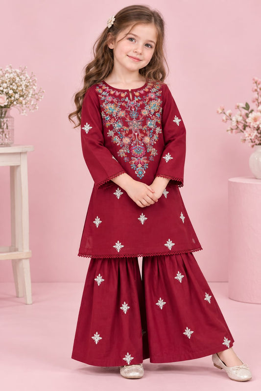Cardinal Red Embroidered Gharara KST 231