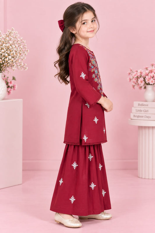 Cardinal Red Embroidered Gharara KST 231