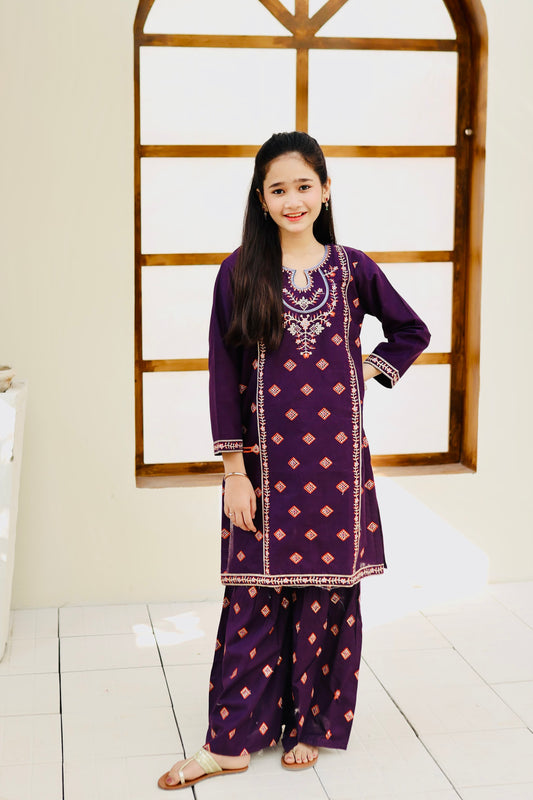 Purple Embroidered Gharara KST 115