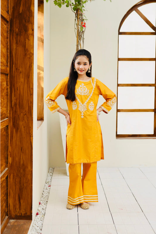 Yellow Embroidered 2Pcs Suit KST 111