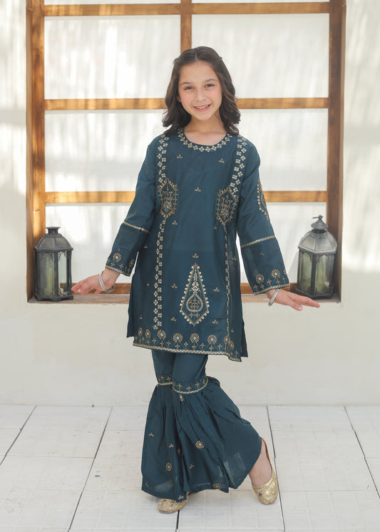 Dark Cyan Gharara Suit KST 143