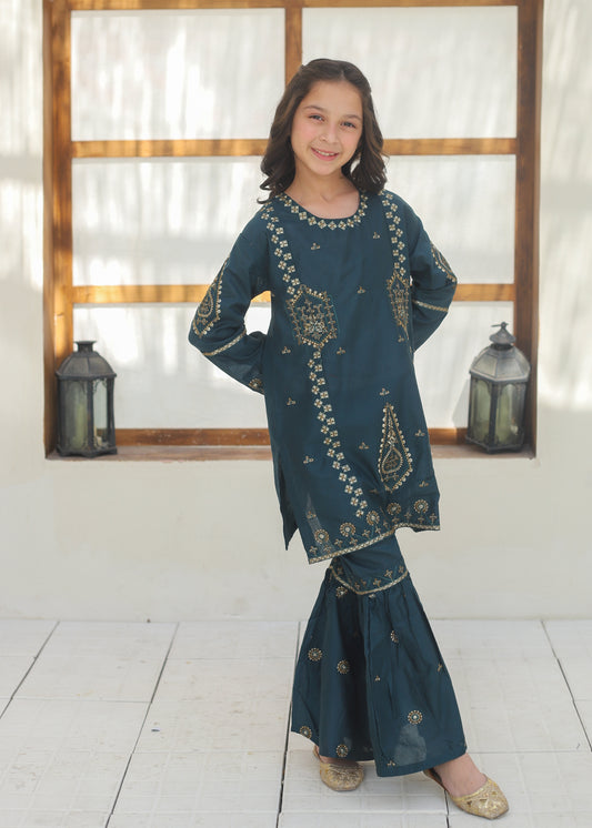 Dark Cyan Gharara Suit KST 143