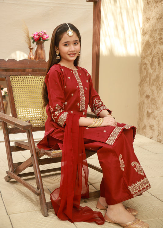 Maroon Gharara 3Pcs Set KST 154