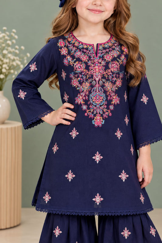 Midnight Blue Embroidered Gharara KST 230