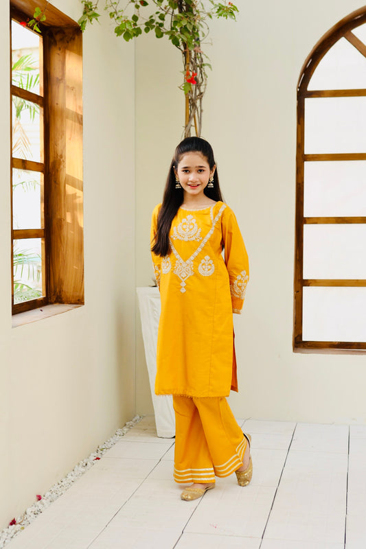 Yellow Embroidered 2Pcs Suit KST 111