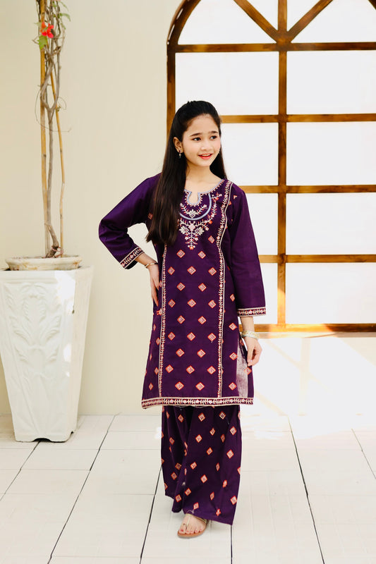 Purple Embroidered Gharara KST 115