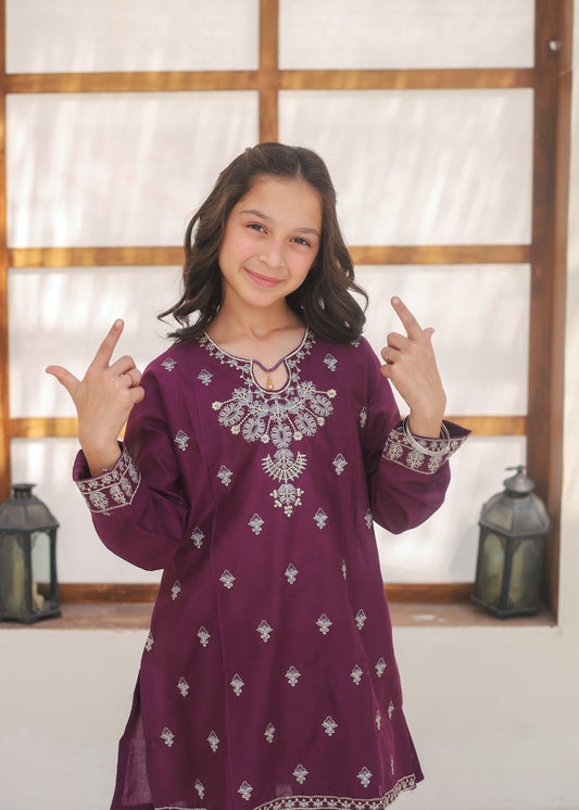 Purple Embroidered Gharara KST 147