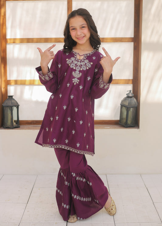 Purple Embroidered Gharara KST 147