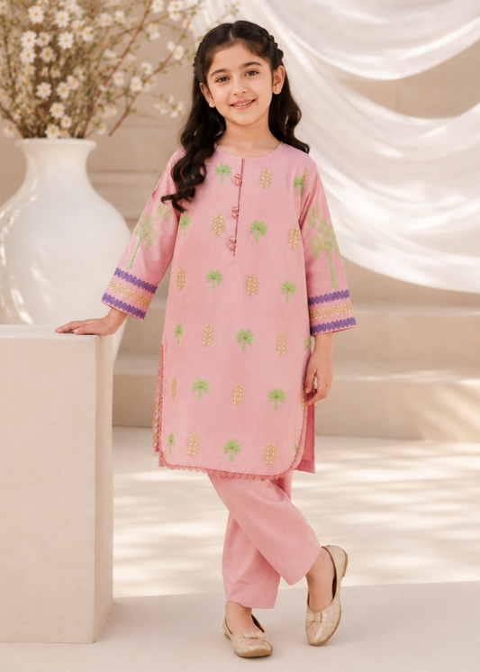 Bubblegum Pink Embroidered 2Pcs Kurta Set KST 218