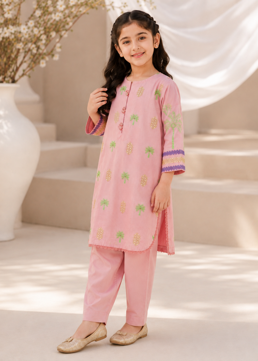 Bubblegum Pink Embroidered 2Pcs Kurta Set KST 218