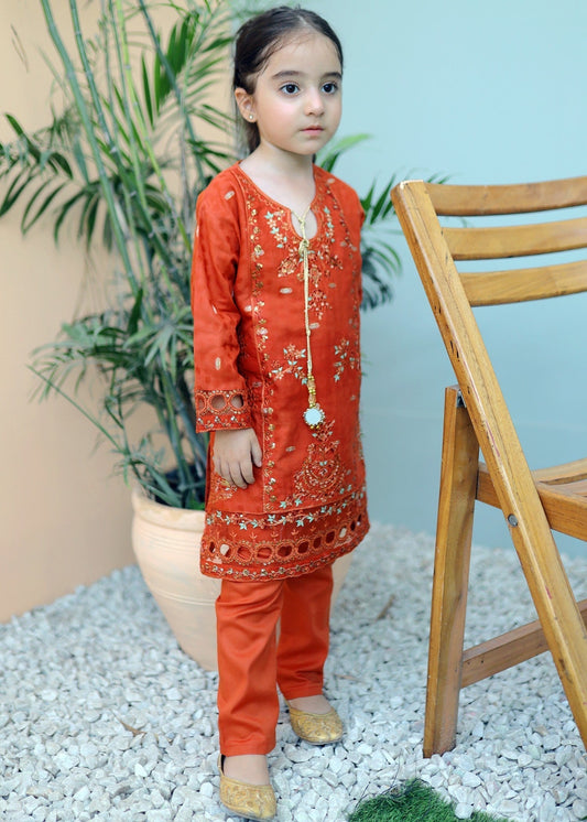 Chilli Orange 2pcs Embroidered Suit KST 075