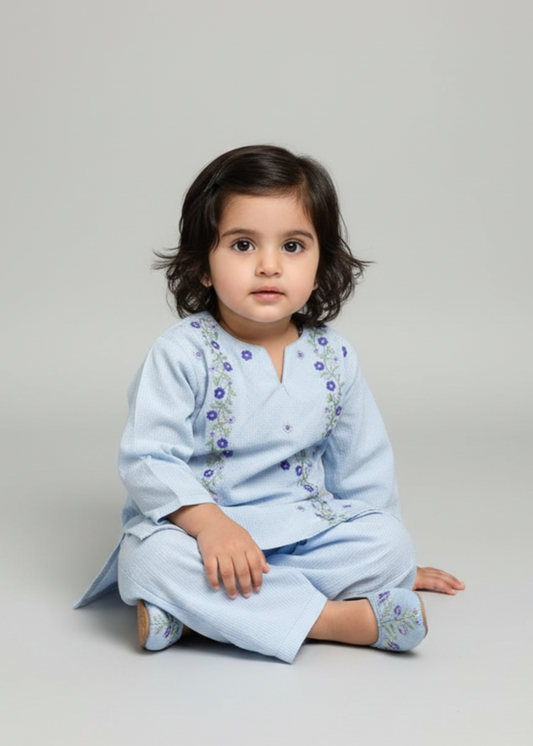 Cloud Blue 2pcs Embroidered Set KST 101