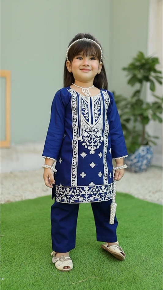 Dark Blue Embroidered 2Pcs Suit KST 078