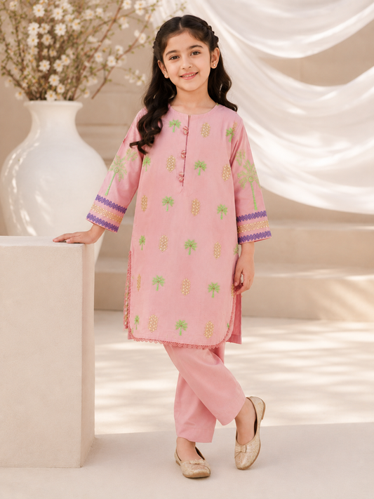 Bubblegum Pink Embroidered 2Pcs Kurta Set KST 218