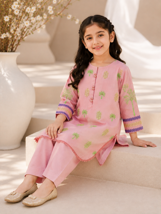 Bubblegum Pink Embroidered 2Pcs Kurta Set KST 218